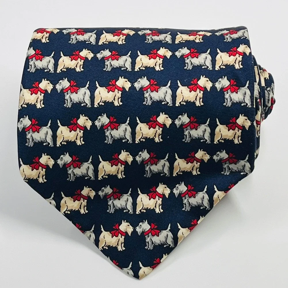 Beaufort Tie Rack Necktie Mens  Navy Blue Scottie Dog Silk Made in Italy Novelty